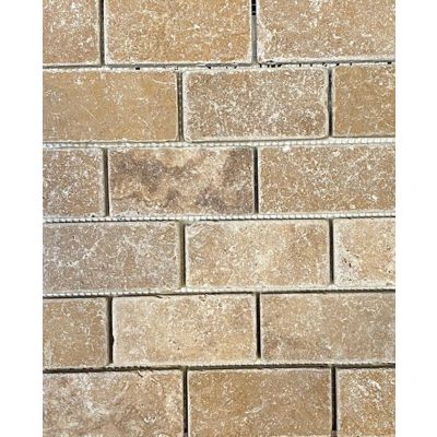 Noce Travertine Brick Effect Tumbled Mosaic 30 x 30cm