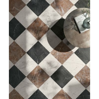 Livingstone Nero & Francia Rosso & Marmi Carrara Chequered 30x30cm